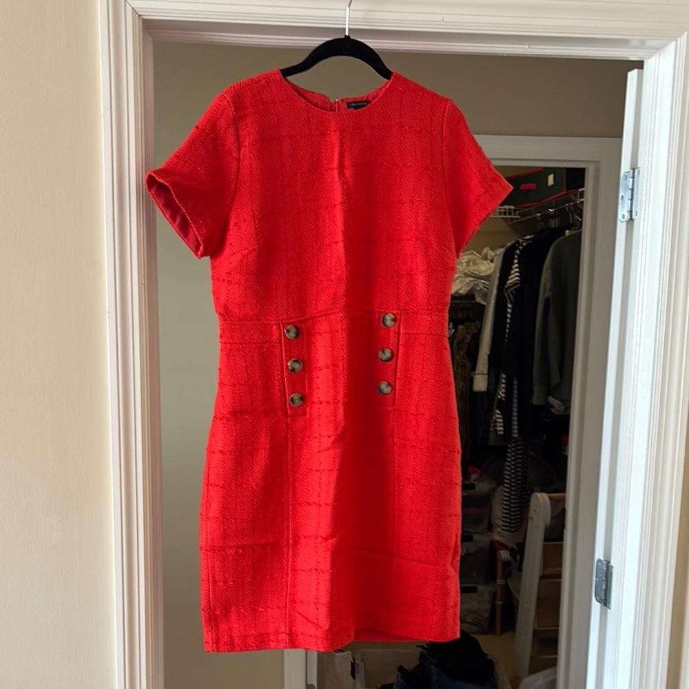 Red Sheath Mini Dress with Crew Neck